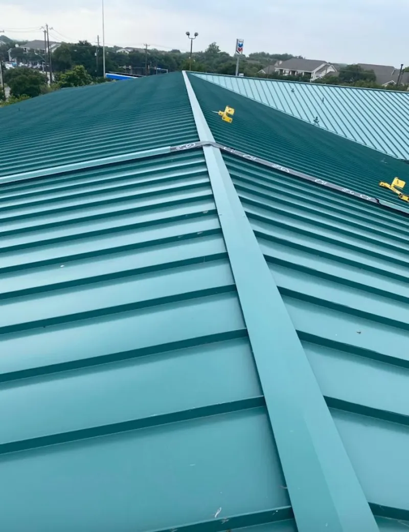 Green commercial metal roof ridge and valley for Metal Roof Repair in Lucas